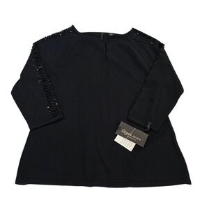 Skyes The Limit Blouse Top Womens Black Small Knitted Raglan Sleeve Beaded